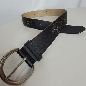 Studded Black Vegan Leather Belt - Women's Medium